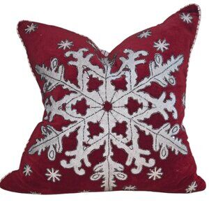 Twig & Twine Red Velour Snowflake Beaded Pillow EUC
